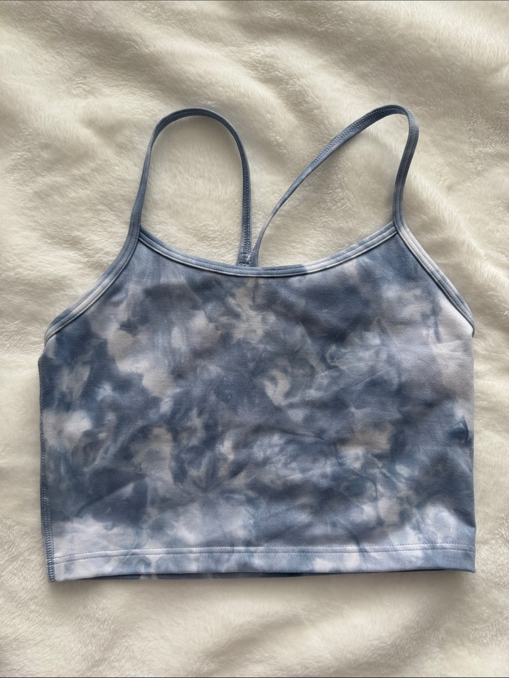 Blue Tie-Dye Cropped Sports Bra with Thin Straps